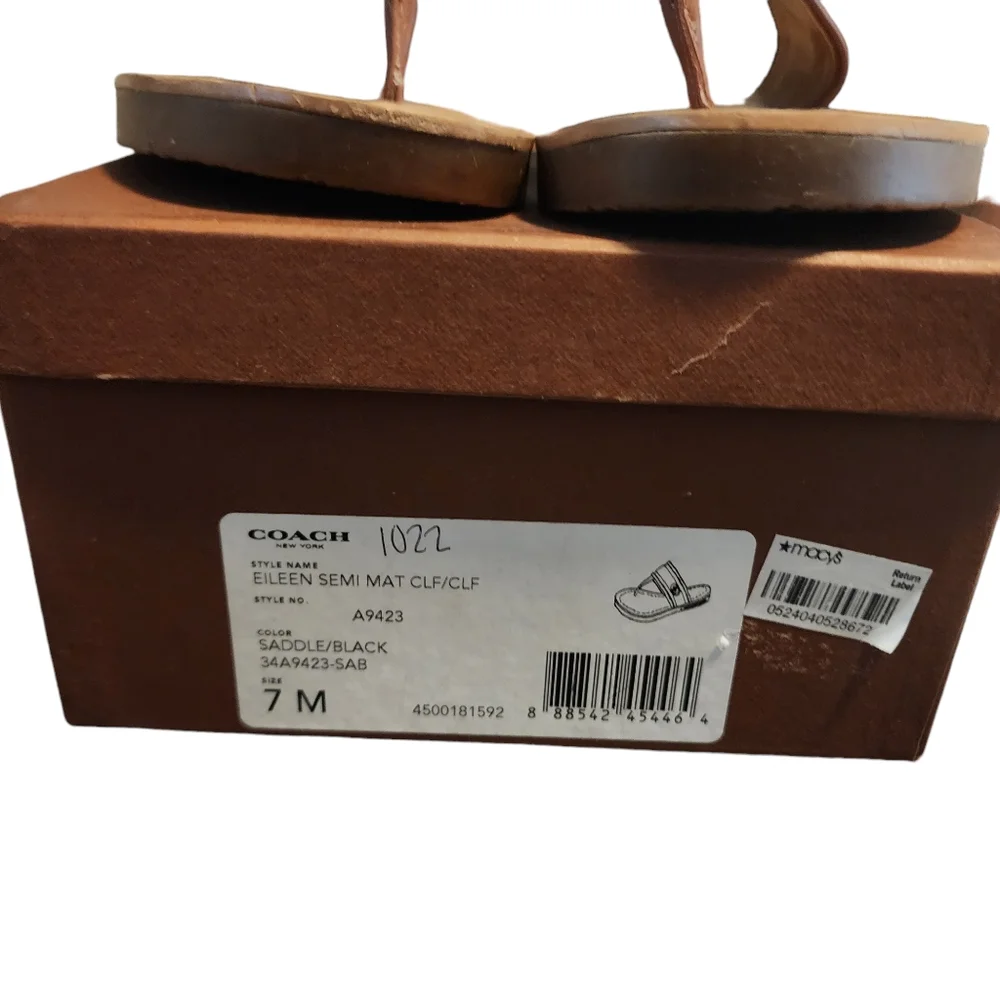 Coach Brown and Black Leather Thong Sandals